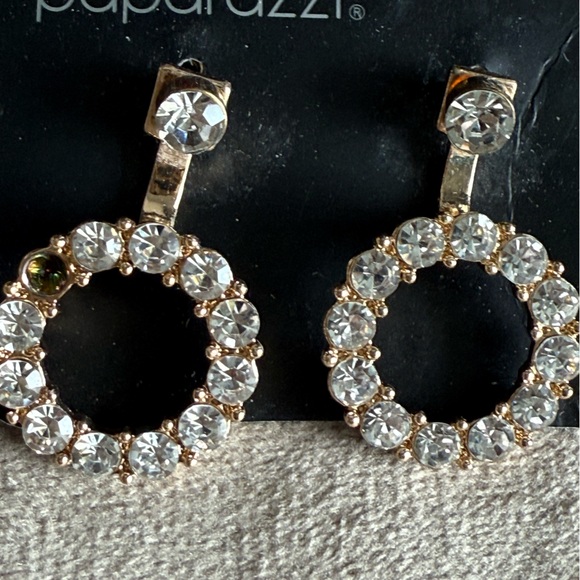 paparazzi Rose Gold and Clear Crystal Circle Drop Earrings - Picture 2 of 2